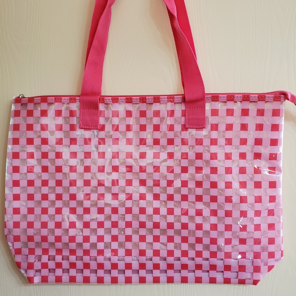 💝NWOT Pink/transparent buffalo check tote💖